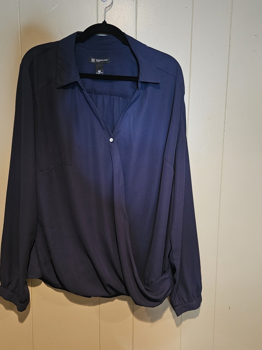 INC International Concepts Navy Blue Blouse 18W Plus Size Draped Wrap Front